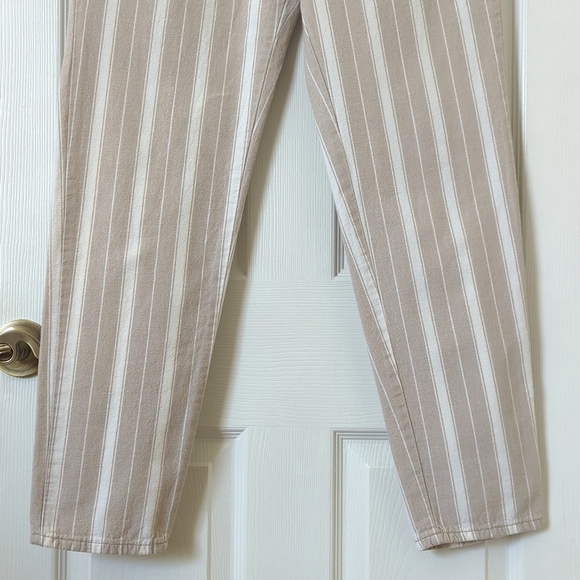 NY Line 90's Vintage Classic Striped High Waisted Tapered Leg Pants Tan White 28 - Picture 3 of 15